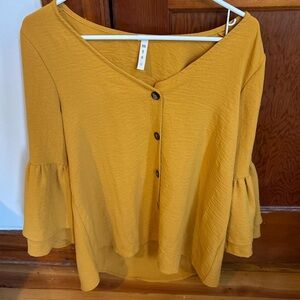 Metro Mustard Button-Up Blouse